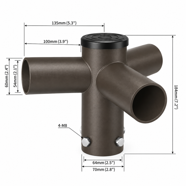 120 degree triple spoke bracket tenon adapter dimensions for light pole mounting
