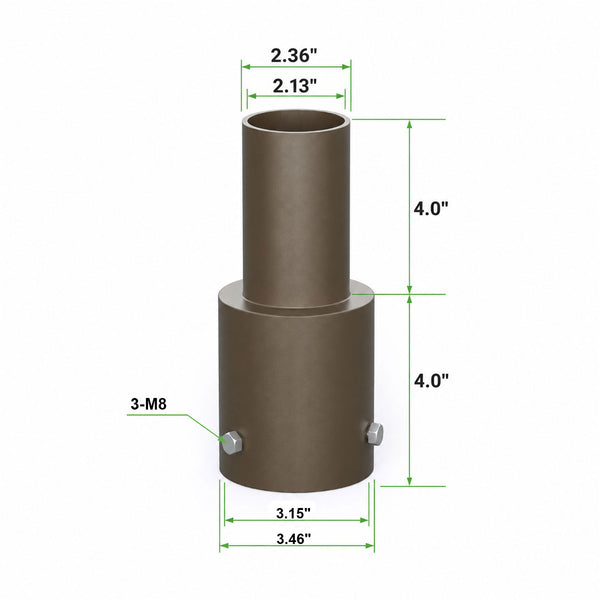 Dimensions of a tenon adapter for a 3 inch round light pole