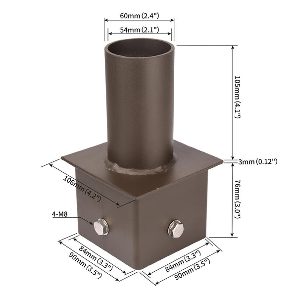Dimensions of a tenon adapter for a 4 inch square light pole