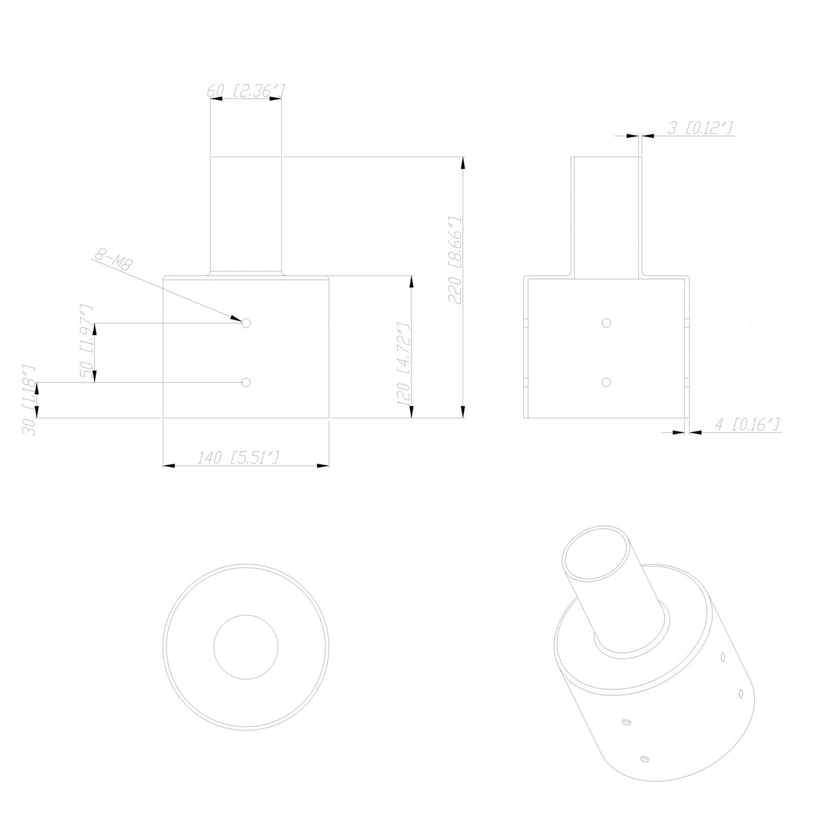Tenon Adapter for 5 inch Round Pole｜JCLievo