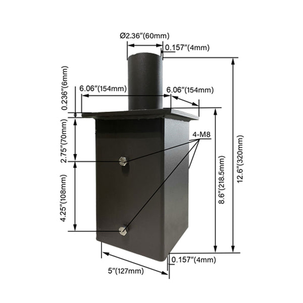 6 inches light pole tenon adapter dimension