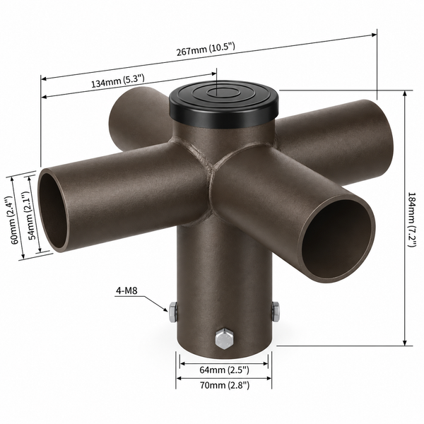 90 degree quad spoke bracket tenon adapter dimensions for light pole mounting