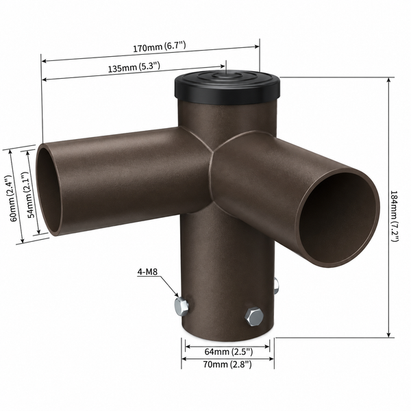 90 degree spoke bracket tenon adapter dimensions for light pole mounting