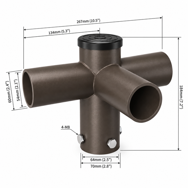 90 degree triple spoke bracket tenon adapter dimensions for light pole mounting