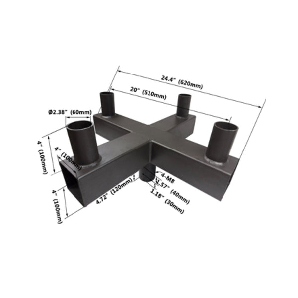 low profile cross bull horn mount with 4 tenons at 90 degree